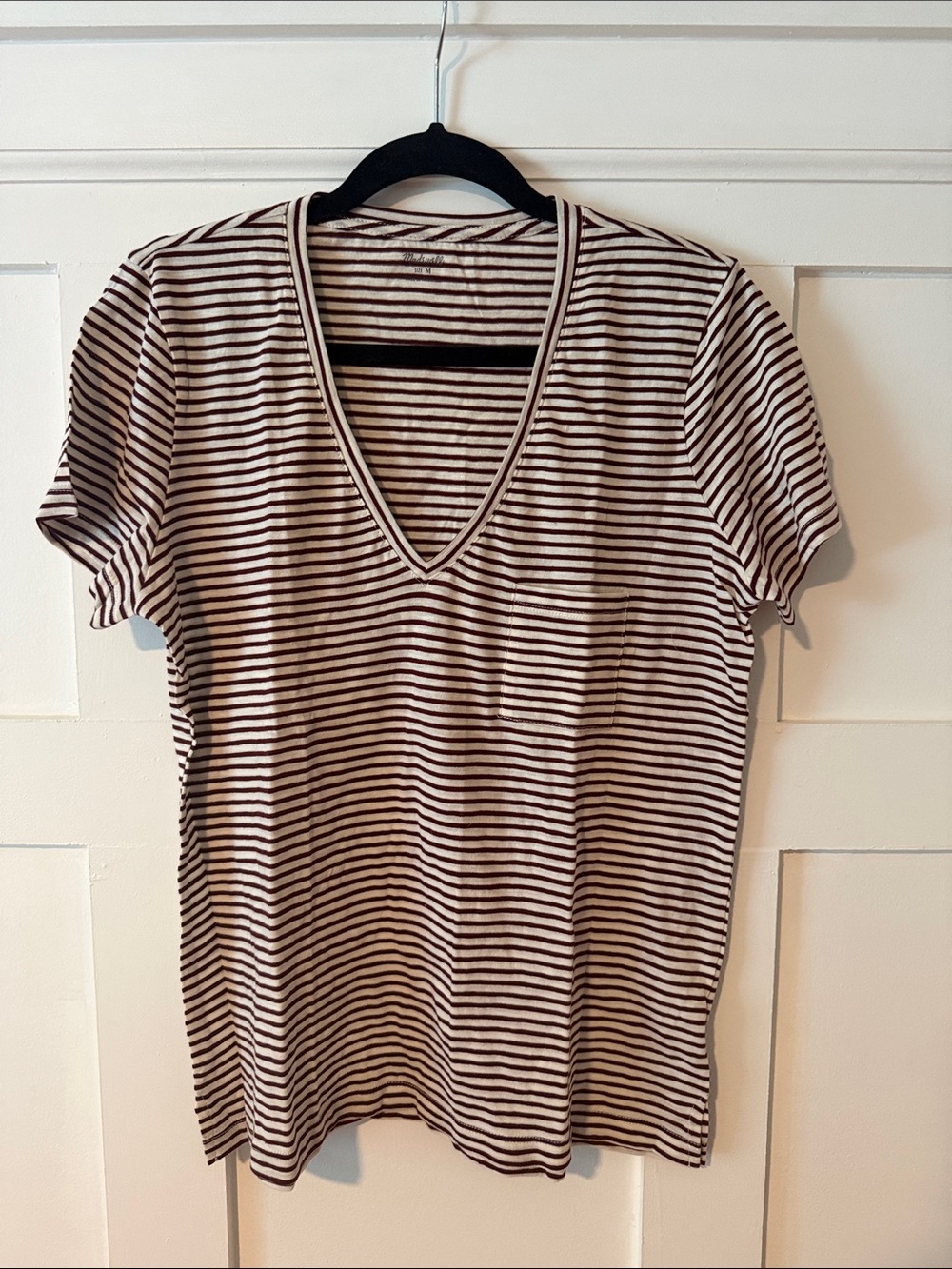 NWOT Madewell Striped V-Neck Short Sleeve Top - size M